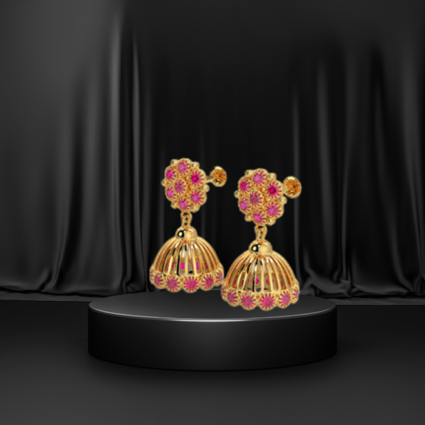 Pink stone jhumka