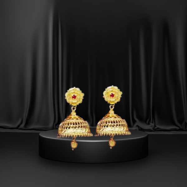 jhumka with red stone